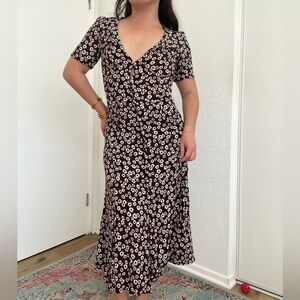 Reformation Locklin Maple Brown Floral Midi Dress — Size 6 (XS/S)